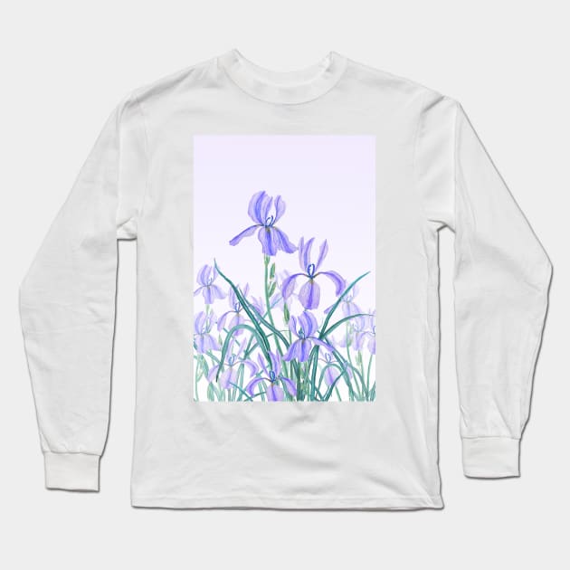 purple iris in purple background Long Sleeve T-Shirt by colorandcolor